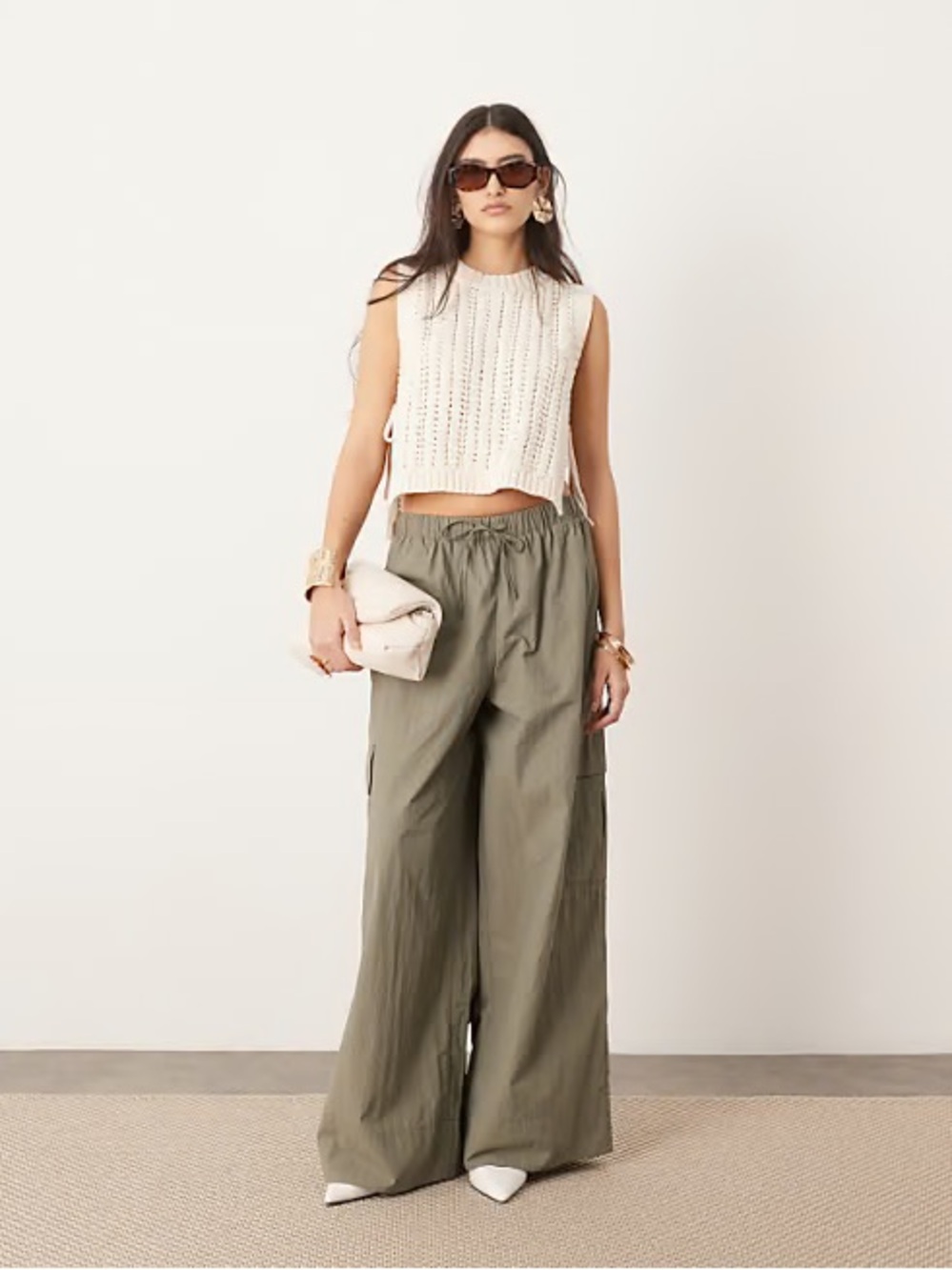 ASOS EDITION Wide Leg Pants with Cargo Pocket